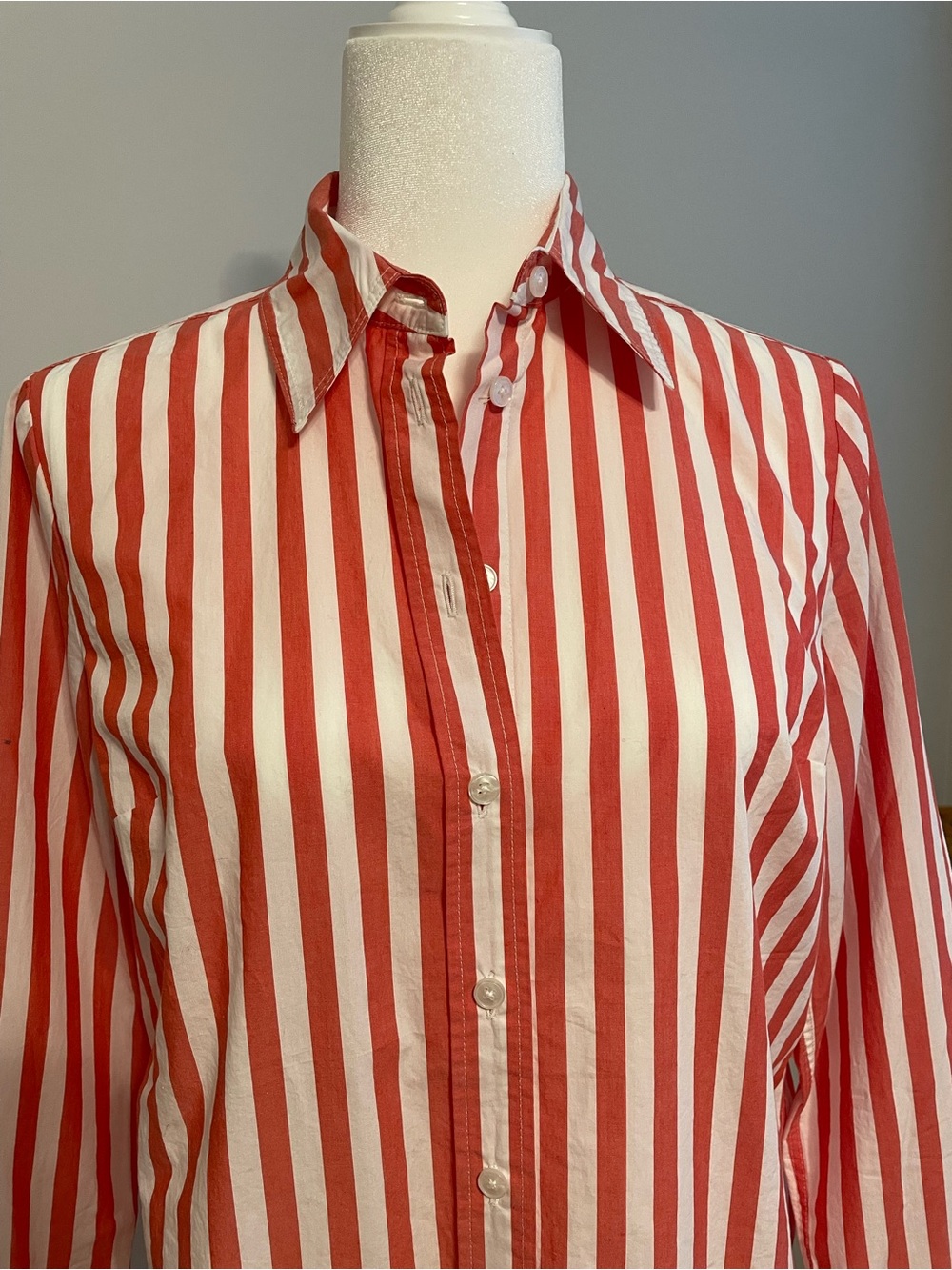 Boden Red and White Vertical Stripe Button-Down Shirt